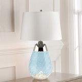 Lena Dual-Lit Blue-Tinted Glass Table Lamp with Off-White Shade