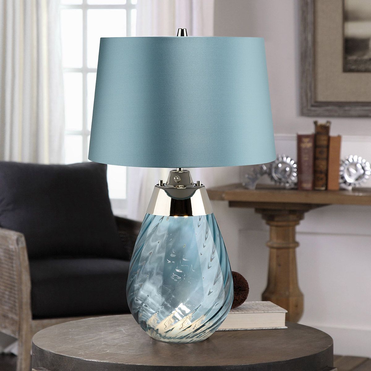 Lena Dual-Lit Blue Glass and Duck Egg Table Lamp