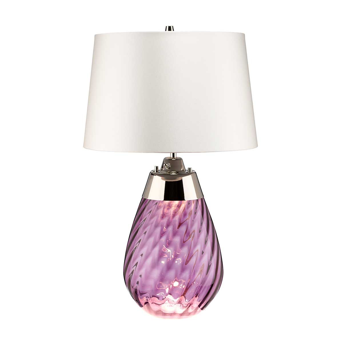 Lena Dual-Lit Plum Glass Table Lamp with Off-White Satin Shade