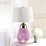 Lena Dual-Lit Plum Glass Table Lamp with Off-White Satin Shade