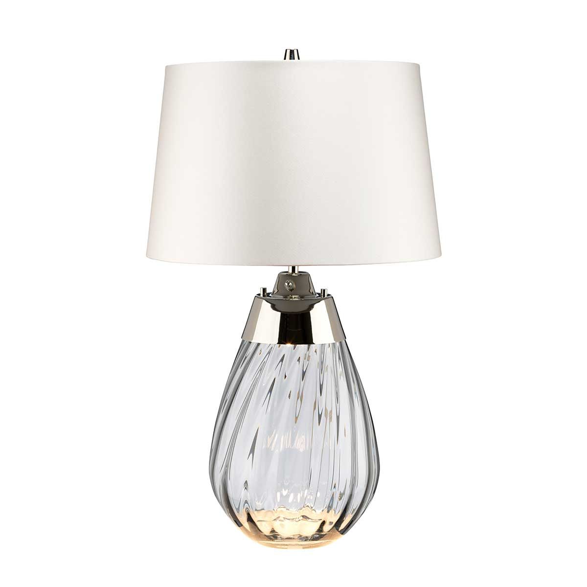 Lena Dual-Lit Smoke Glass Table Lamp with Elegant Off-White Shade
