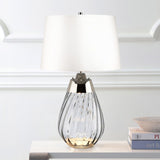 Lena Dual-Lit Smoke Glass Table Lamp with Elegant Off-White Shade