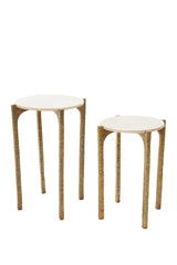 Modern Nesting Side Tables Set in Travertine and Antique Brass Finish
