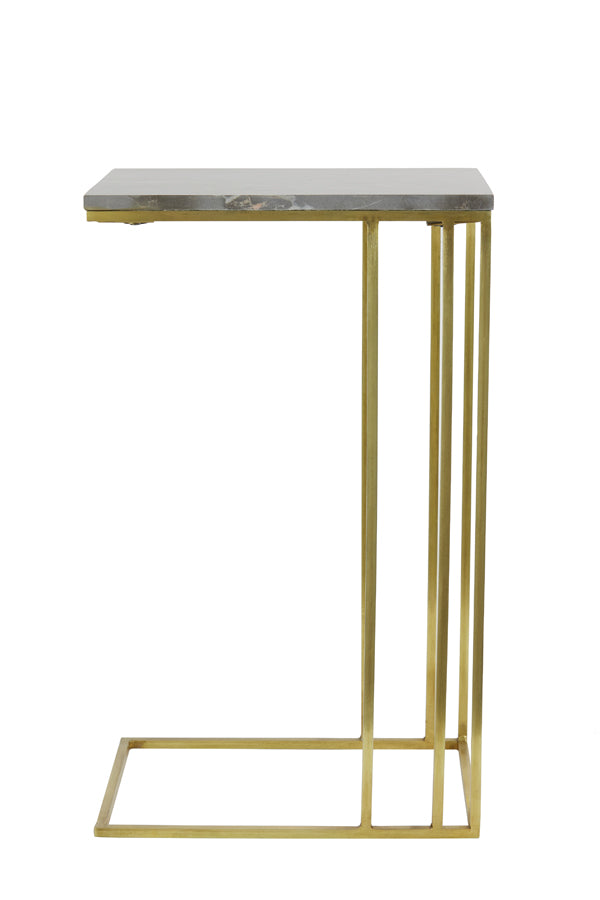 Elegant Side Table with Roshan Brown Marble and Antique Bronze Finish, 41x31x66 cm