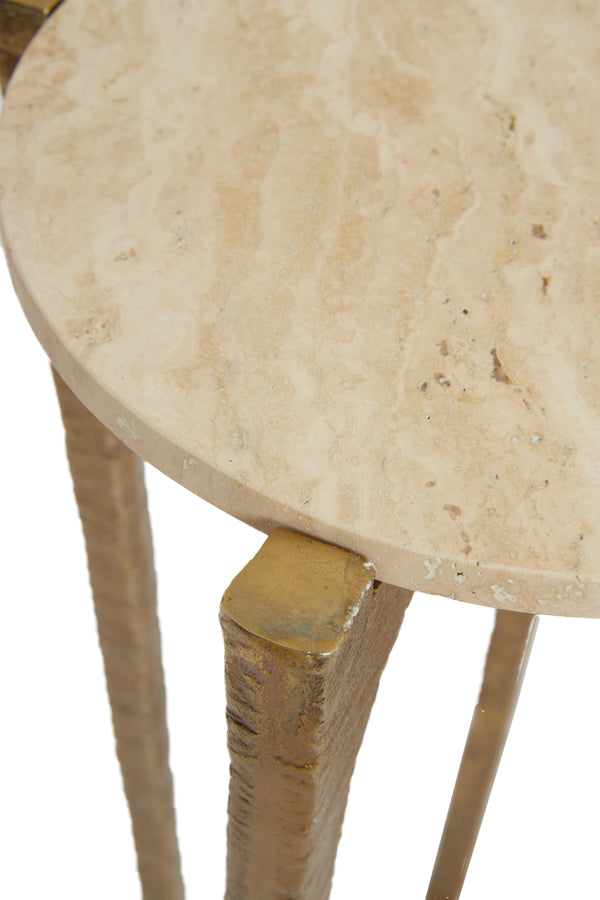 Modern Nesting Side Tables Set in Travertine and Antique Brass Finish