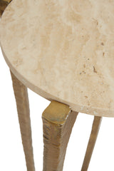 Modern Nesting Side Tables Set in Travertine and Antique Brass Finish