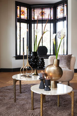 Set of 2 Elegant Kanae Coffee Tables in Travertine Sand and Antique Bronze