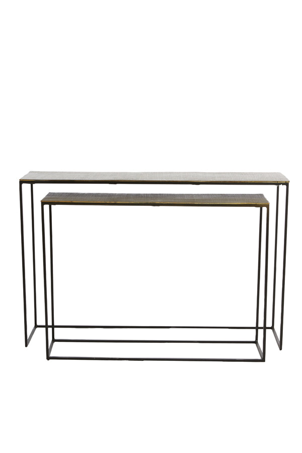 Set of 2 Console Tables in Antique Bronze and Black - Max Dimensions 119.5x30.5x78.5 cm