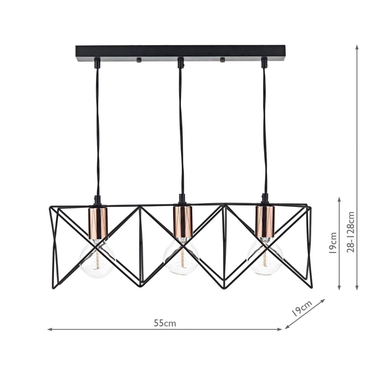 Tri-Light Matte Black and Copper Pendant Bar Lamp
