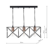 Tri-Light Matte Black and Copper Pendant Bar Lamp