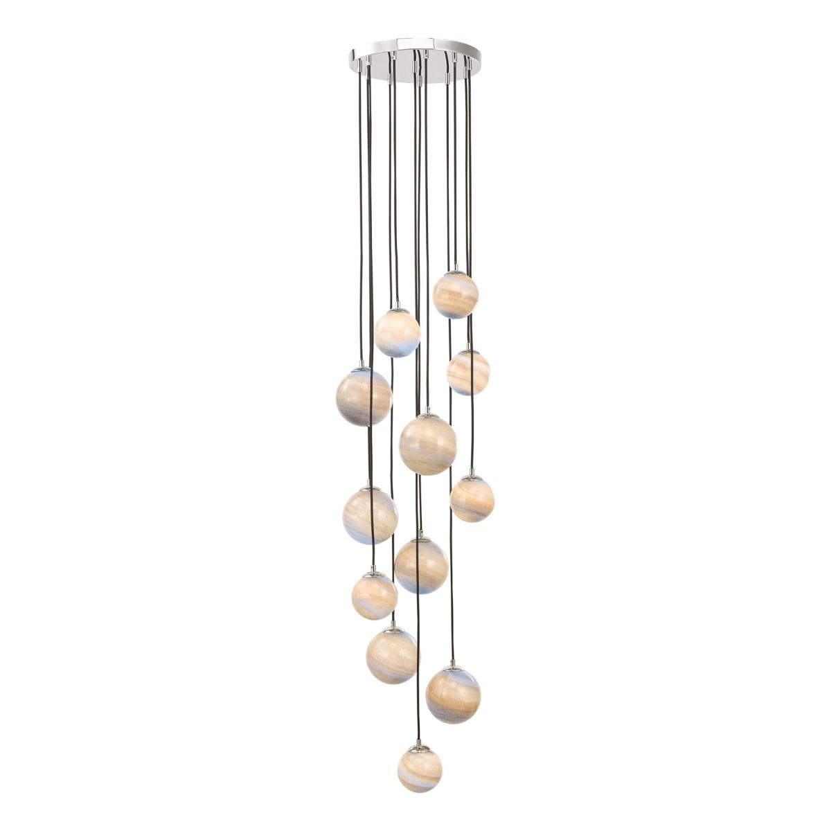 Mikara 12 Light Cluster Pendant Polished Chrome Marble Effect Glass 2.5M