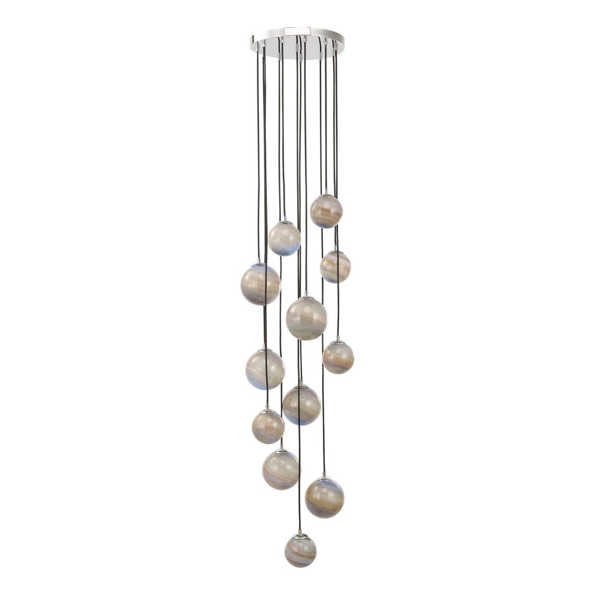 Mikara 12 Light Cluster Pendant Polished Chrome Marble Effect Glass 2.5M