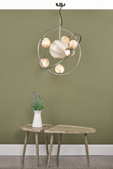 Mikara 7 Light Pendant Polished Chrome Marble Effect Glass