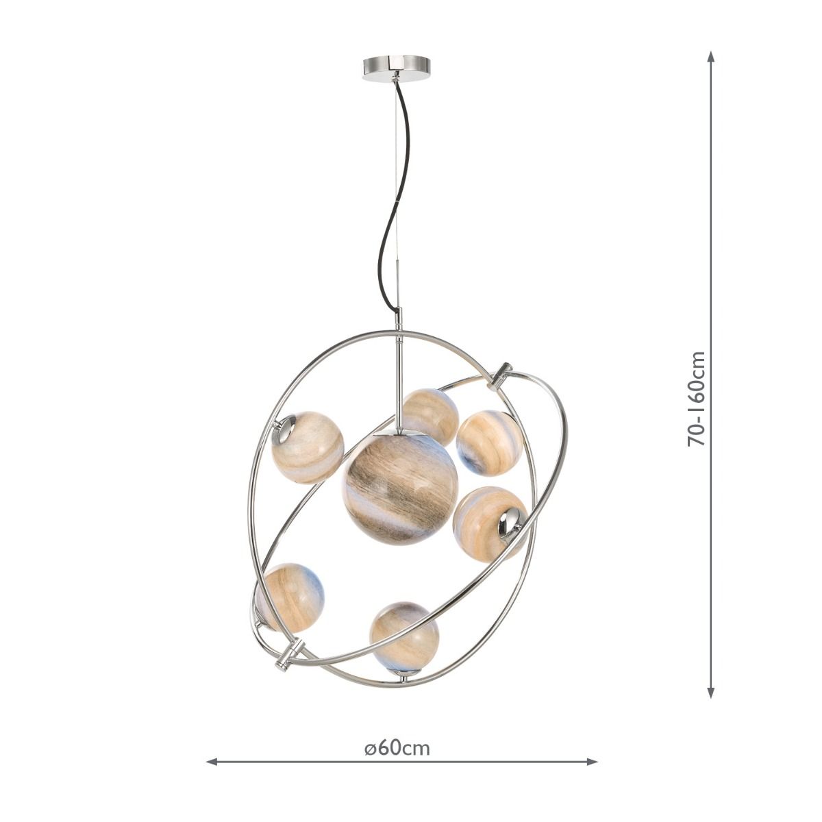 Mikara 7 Light Pendant Polished Chrome Marble Effect Glass