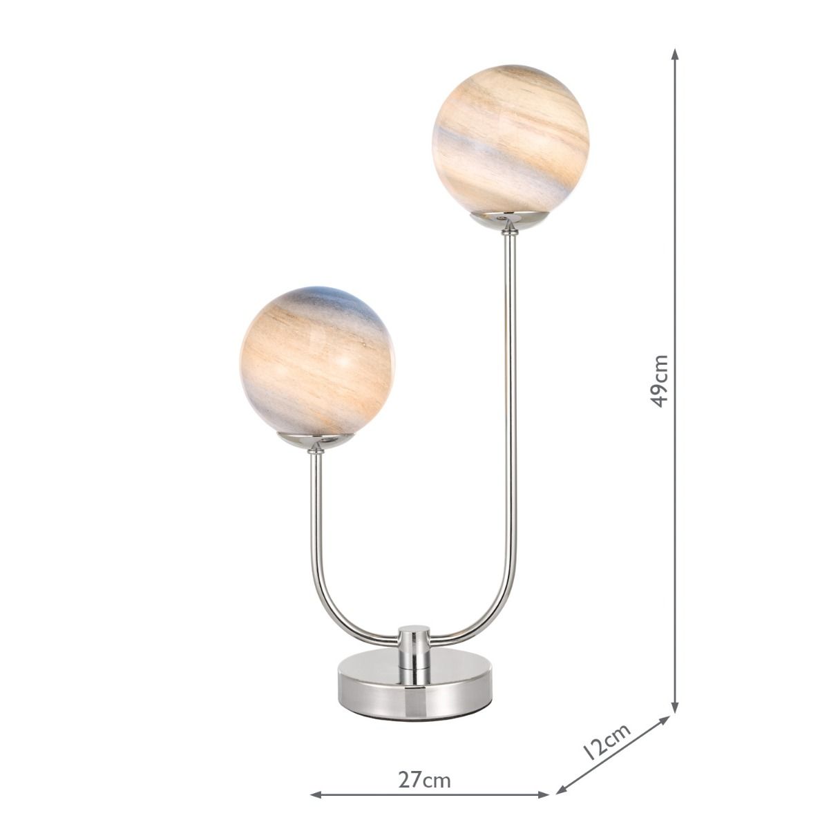 Mikara 2 Light Table Lamp Polished Chrome Marble Effect Glass
