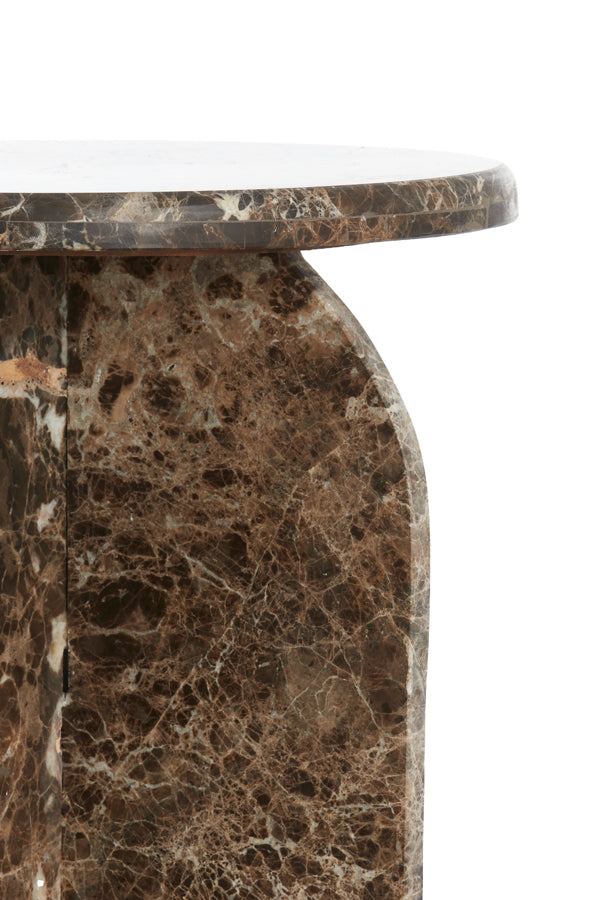 Marble Top Side Table - Dark Brown, Ø41x48 cm