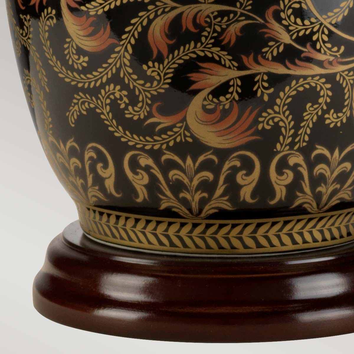 Elegant Gold and Black Porcelain Morris Table Lamp with Included Shade