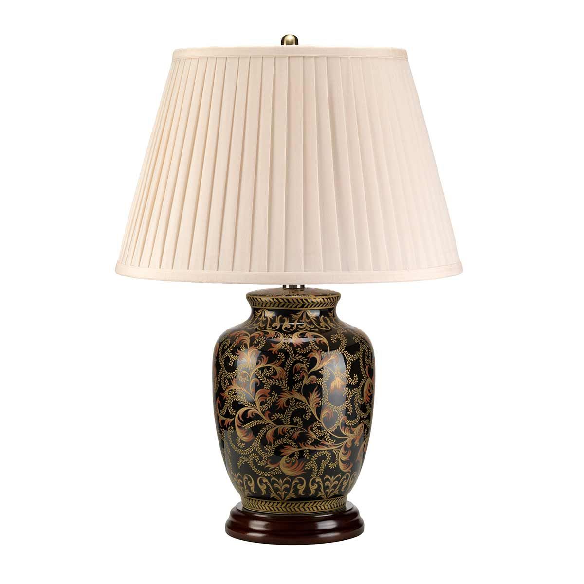 Elegant Gold and Black Porcelain Morris Table Lamp with Included Shade