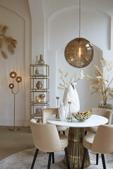 Round 100cm Dining Table in White Marble and Antique Bronze Finish