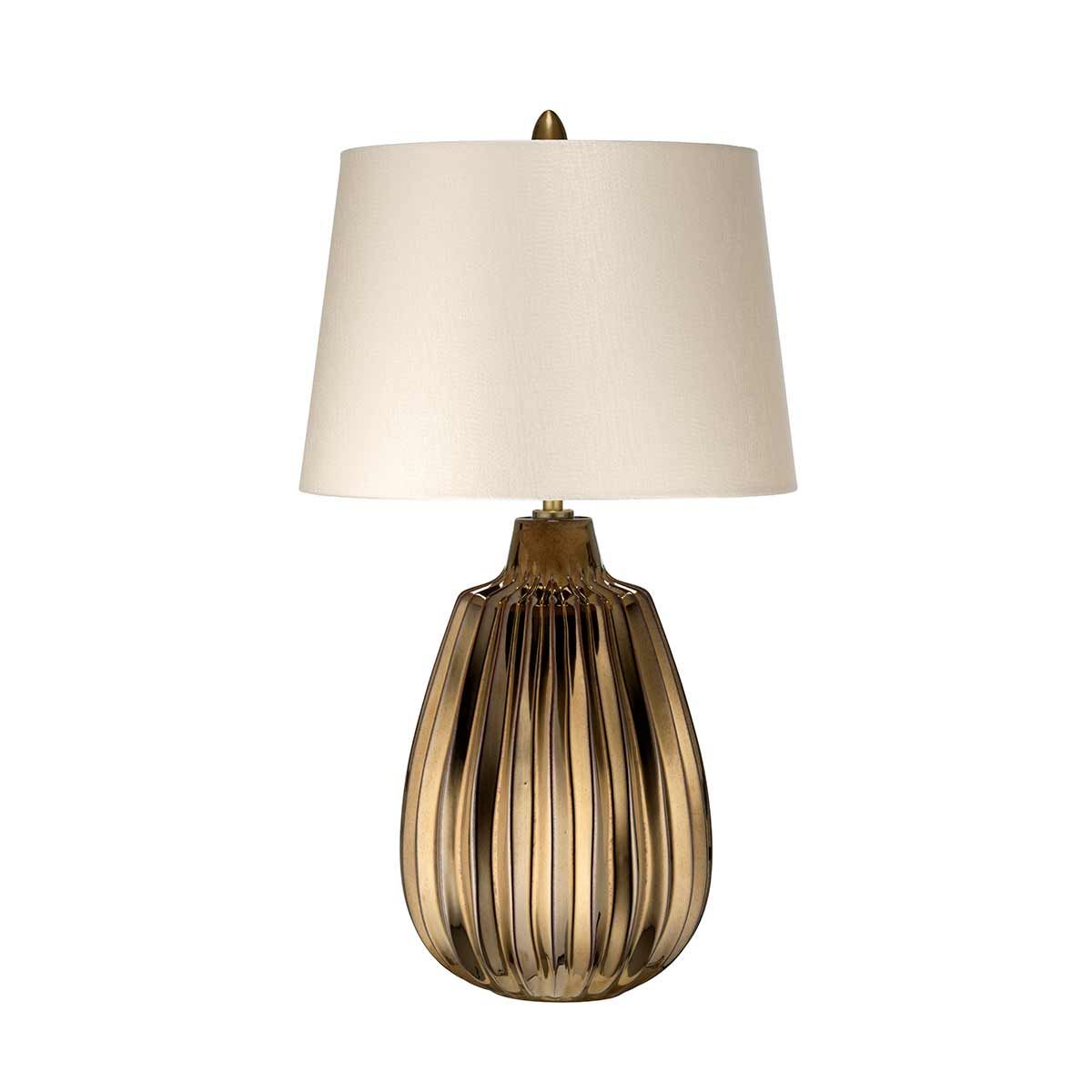 Elegant Bronze Ceramic Table Lamp with Pearl Satin Shade