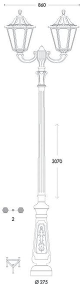 Noemi Nebo Ofir 2L E27 (No Lamp) Assembled, Classic Post Lantern, Black/Clear