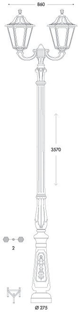 Noemi Tabor Ofir 2L E27 (No Lamp) Assembled, Classic Post Lantern, Black/Clear