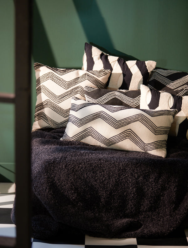 Elegant Mackey Beige and Black Lumbar Cushion 60x30 cm