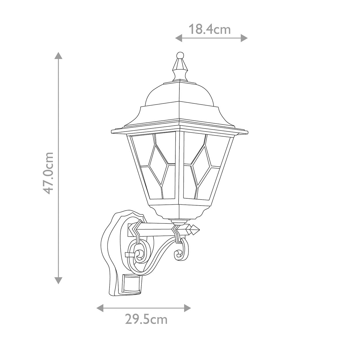 Norfolk Black Metal Outdoor Wall Lantern with PIR Sensor