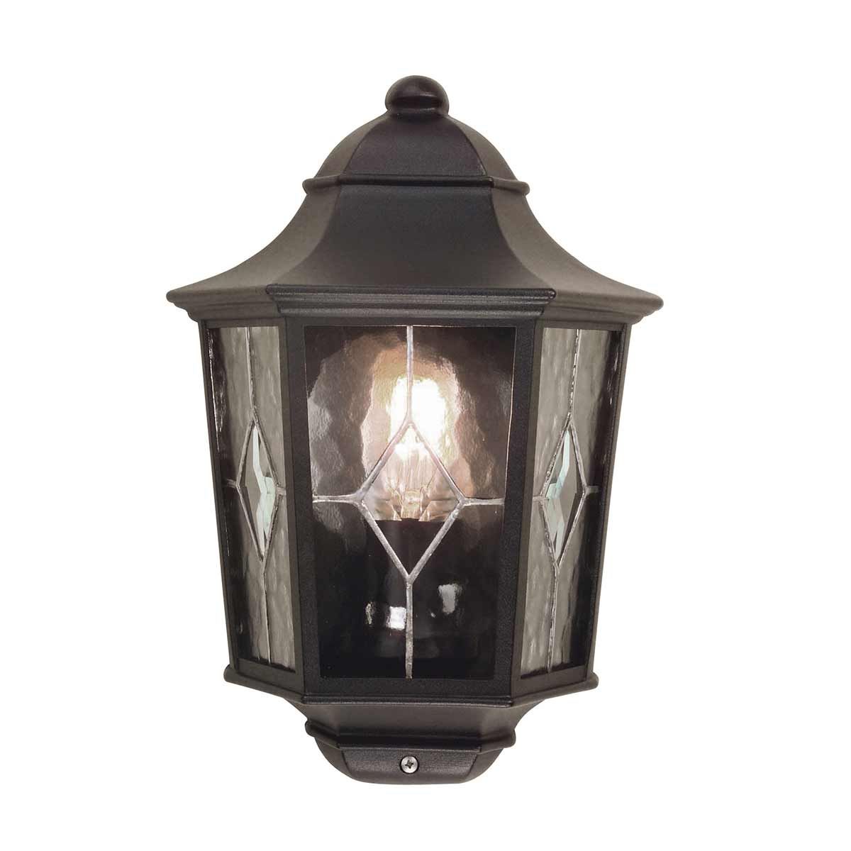 Norfolk Black Metal Half Lantern with Glass Panels