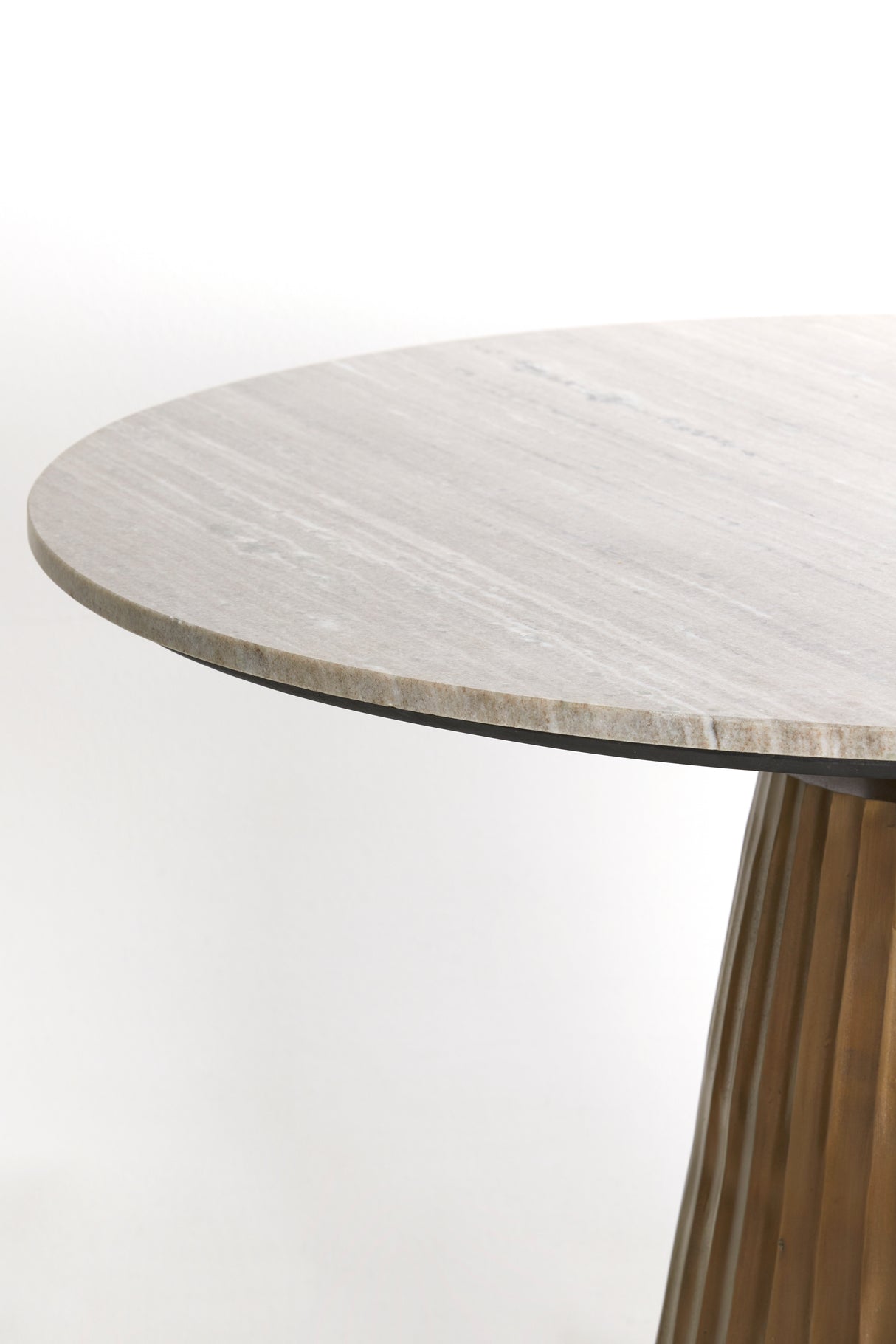 Round Marble Dining Table with Antique Bronze Base - Taupe Finish