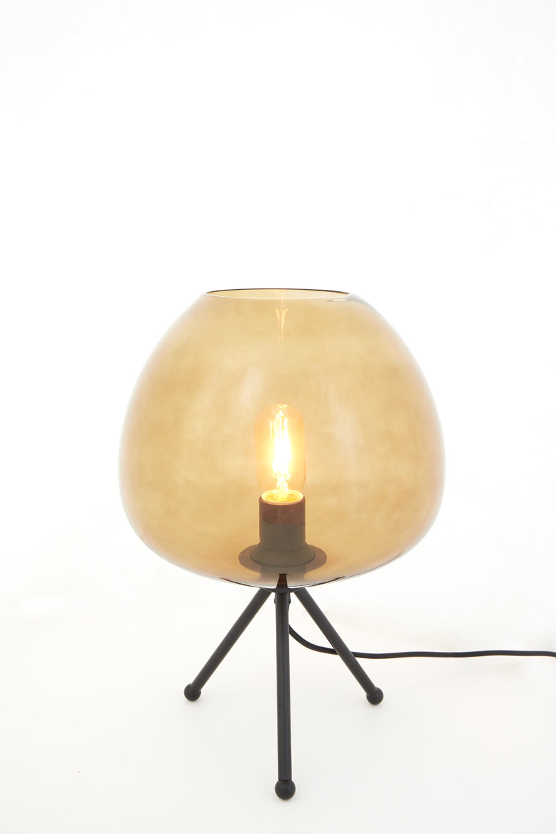 Elegant Mayson Glass Table Lamp in Warm Amber Hue and Matte Black Finish