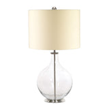 Luminous Glass Sphere Table Lamp with Cream Linen Shade