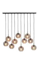 Contemporary 10-Light Pendant in Matte Black with Smoked Glass Orbs