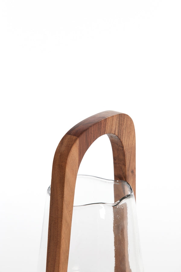Glass Hurricane Lantern with Natural Wood Base, Ø18x26.5 cm