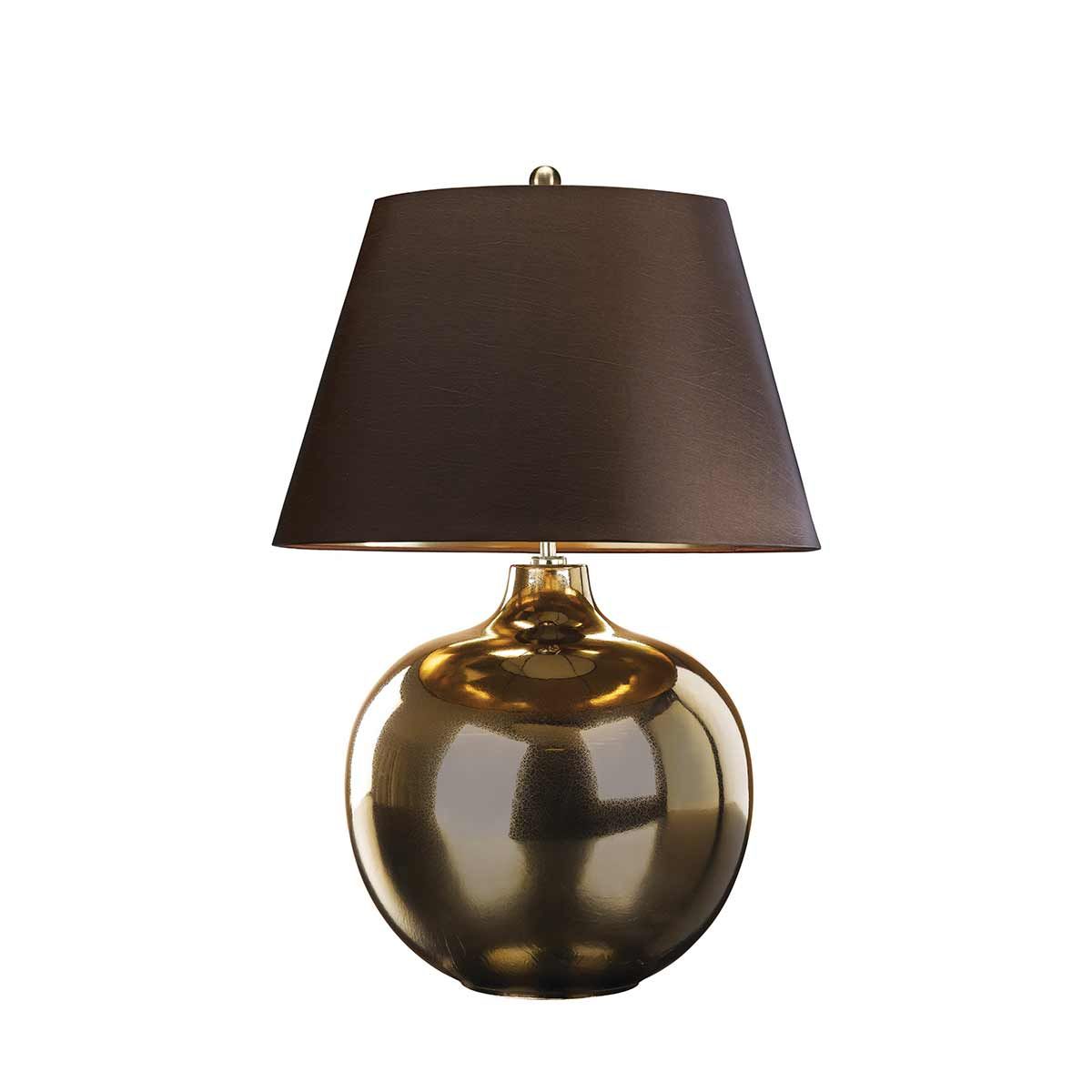 Bronze Metallic Ottoman Table Lamp with Faux Silk Shade
