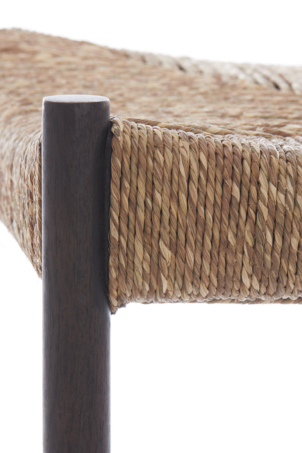 Rustic Delis Wooden Stool with Seagrass Accent, 44x44x40 cm, Dark Brown Finish
