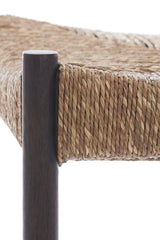 Rustic Delis Wooden Stool with Seagrass Accent, 44x44x40 cm, Dark Brown Finish