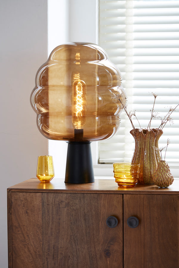Elegant Misty Glass Table Lamp - 30cm x 46cm in Brown & Matte Black