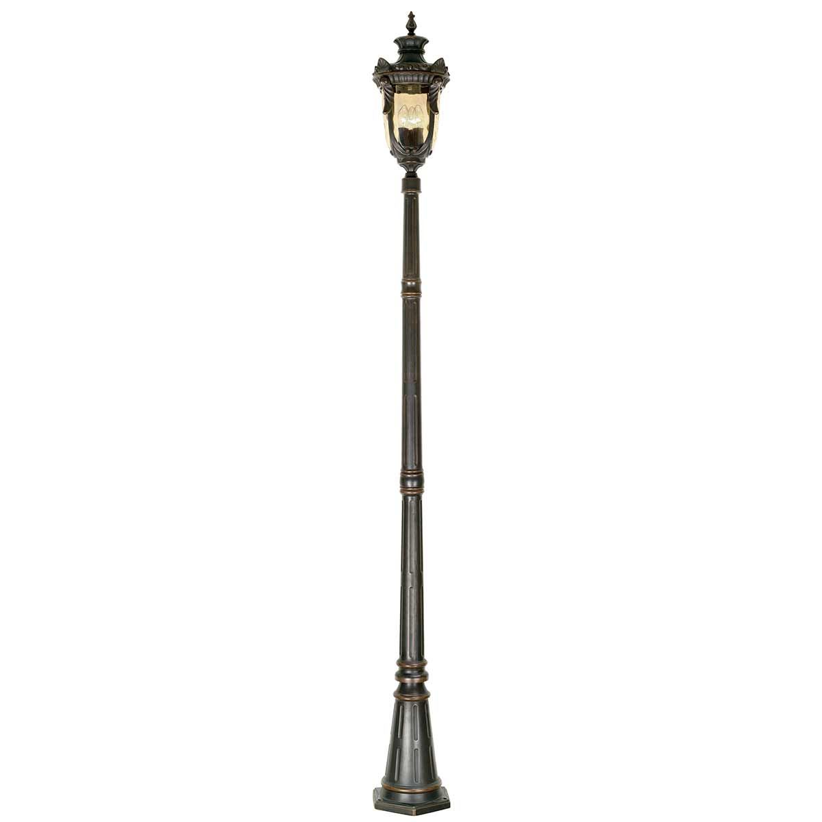 Vintage-Style Old Bronze Lamp Post with Amber Glass Detailing