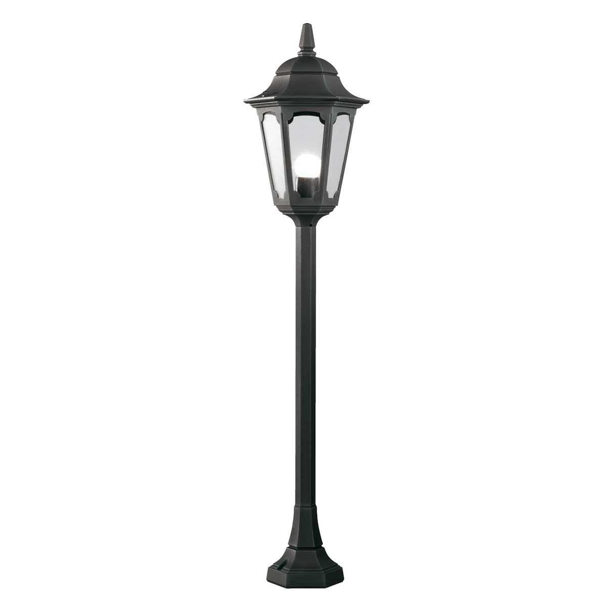 Black Die-Cast Aluminium Pillar Lantern with Clear Glass Panels