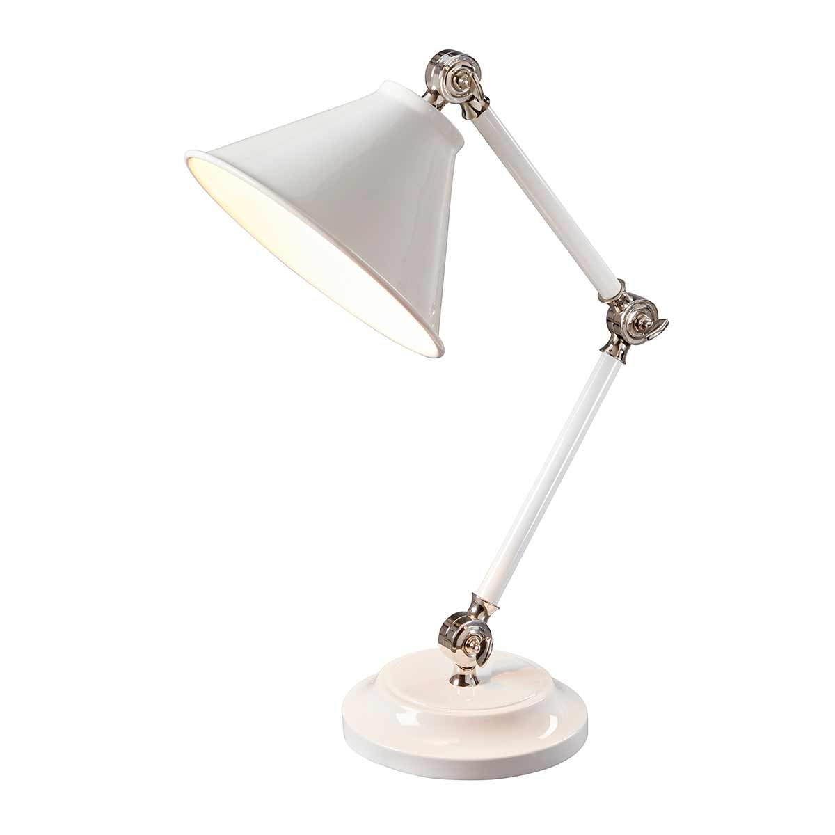 Provence Element Modern Table Lamp in White with Polished Nickel Finish