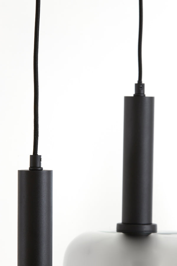 Suspended Trio Pendant Light with Black Frame and Smoked Glass Globes