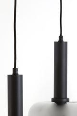 Suspended Trio Pendant Light with Black Frame and Smoked Glass Globes