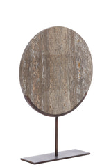Elegant Dark Brown Travertine Ornament with Pedestal Base - 35x10x51.5 cm