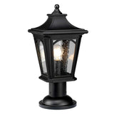 Elegant Mystic Black Outdoor Pedestal Lantern with Tiffany Glass