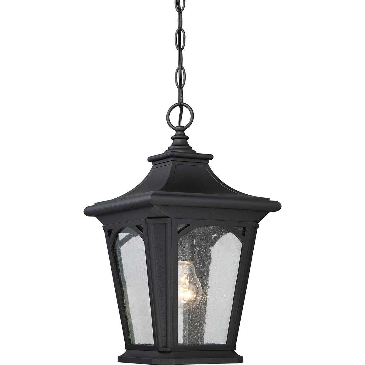 Bedford Mystic Black Outdoor Chain Lantern with Tiffany Glass
