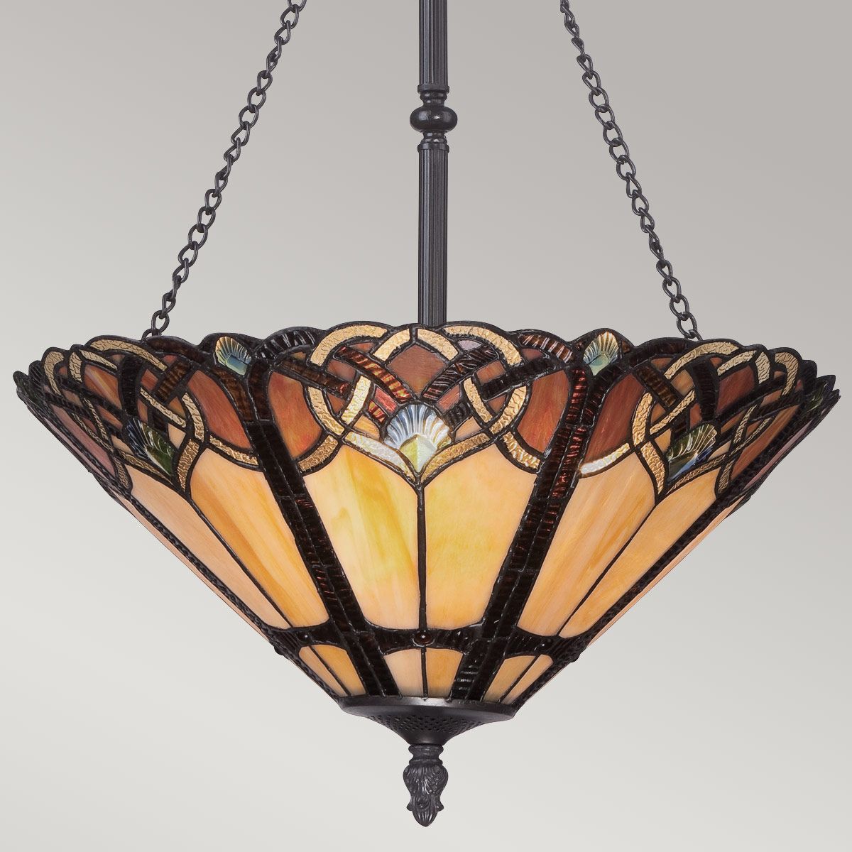 Cambridge Vintage Bronze Tiffany Glass 3-Light Interior Pendant