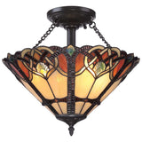 Cambridge Vintage Bronze 2-Light Tiffany Glass Semi-Flush Mount Fixture