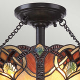 Cambridge Vintage Bronze 2-Light Tiffany Glass Semi-Flush Mount Fixture