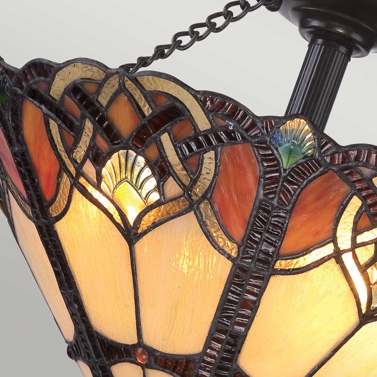 Cambridge Vintage Bronze 2-Light Tiffany Glass Semi-Flush Mount Fixture